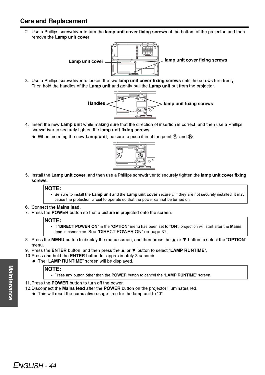 Panasonic PT-LB51NTE, PT-LB51E Lamp unit cover Lamp unit cover fixing screws, Handles lamp unit fixing screws 