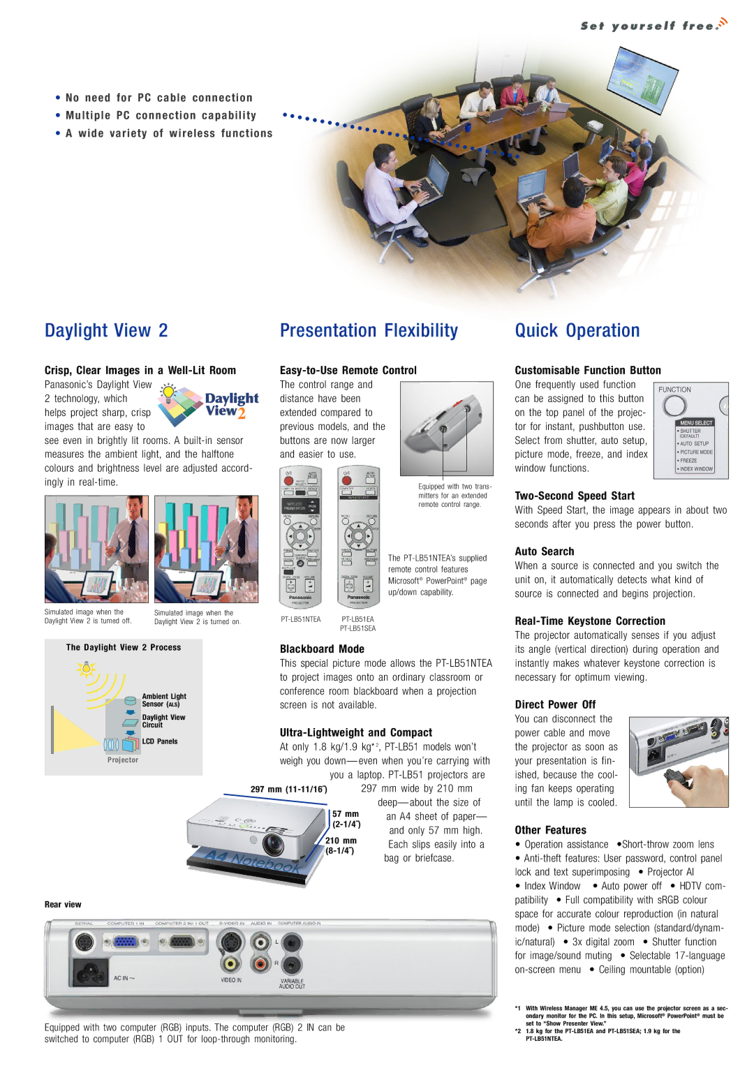 Panasonic PT-LB51EA manual Crisp, Clear Images in a Well-Lit Room, Easy-to-Use Remote Control, Customisable Function Button 