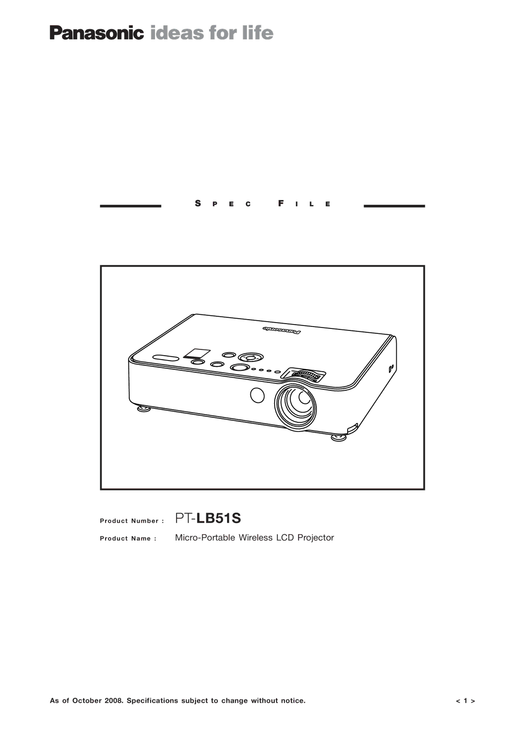 Panasonic PT-LB51S specifications 