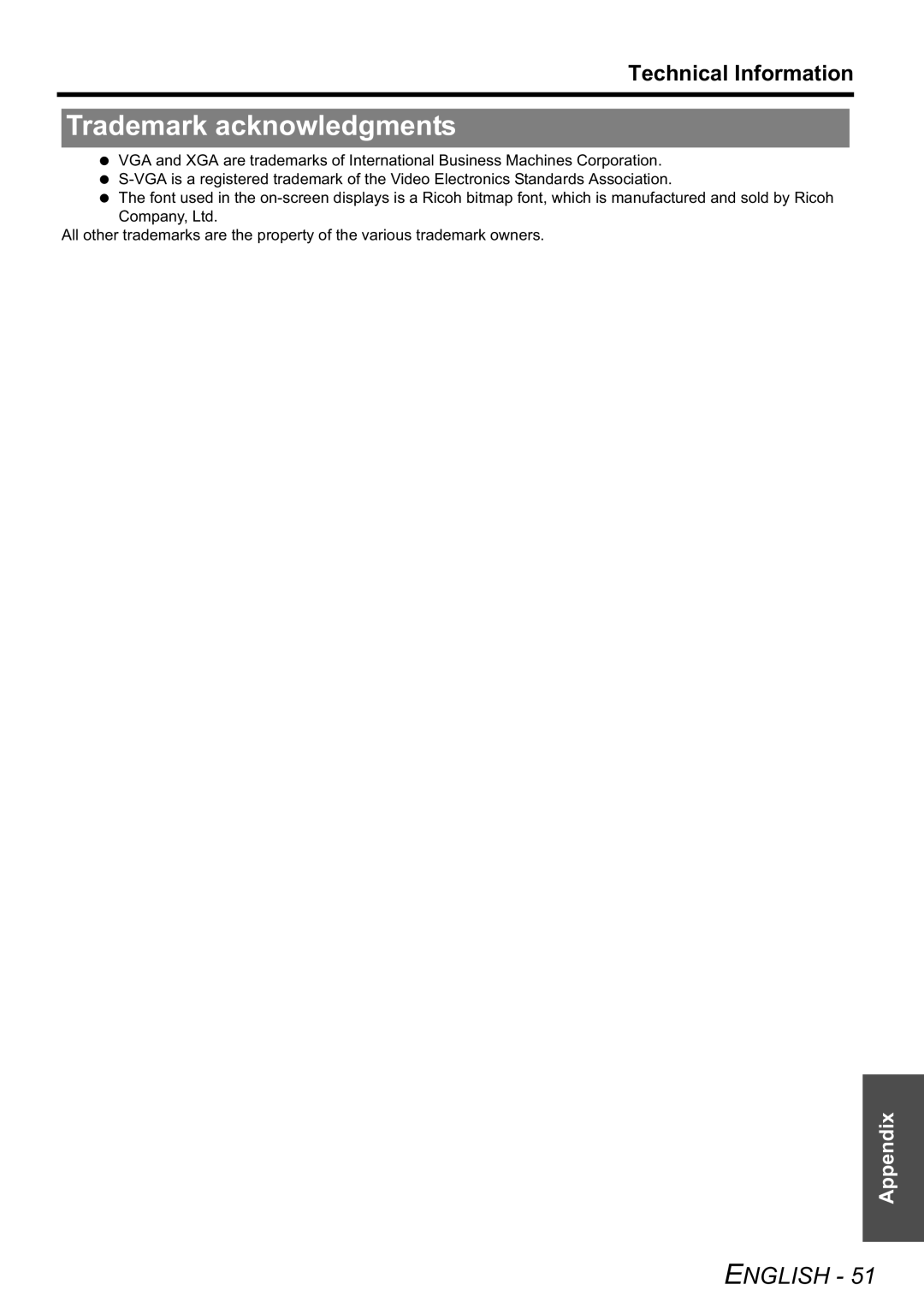 Panasonic PT-LB51SU manual Trademark acknowledgments 