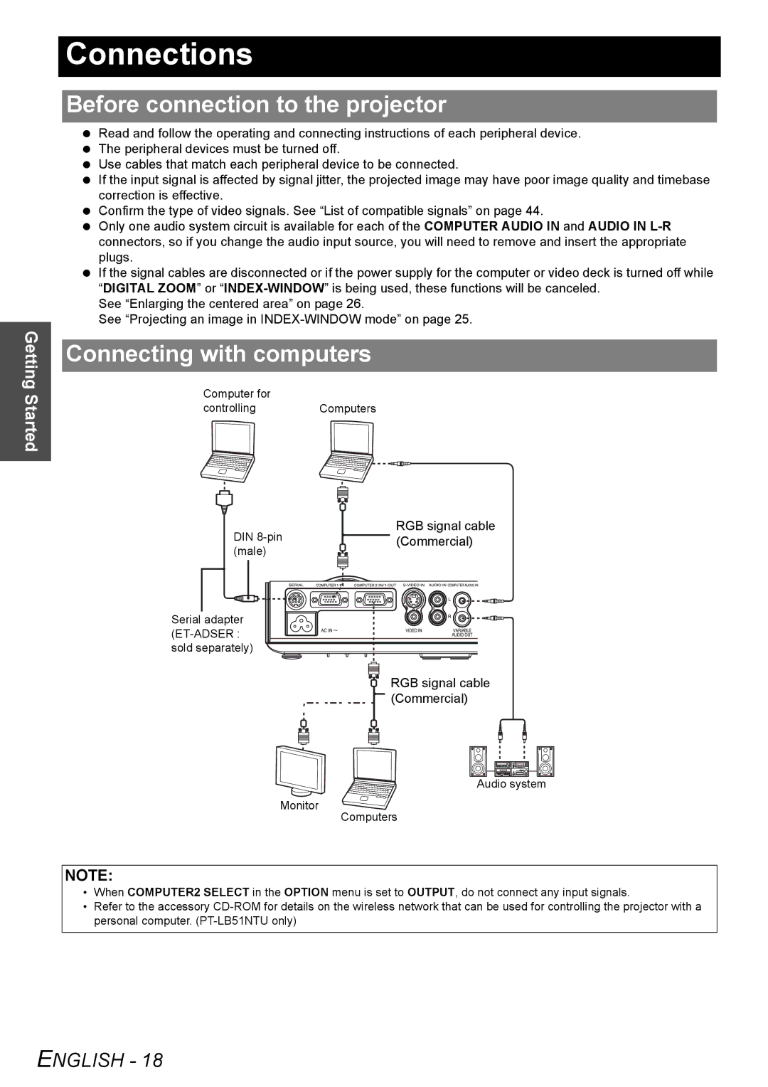 Panasonic PT-LB51U manual Connections, Before connection to the projector, Connecting with computers 