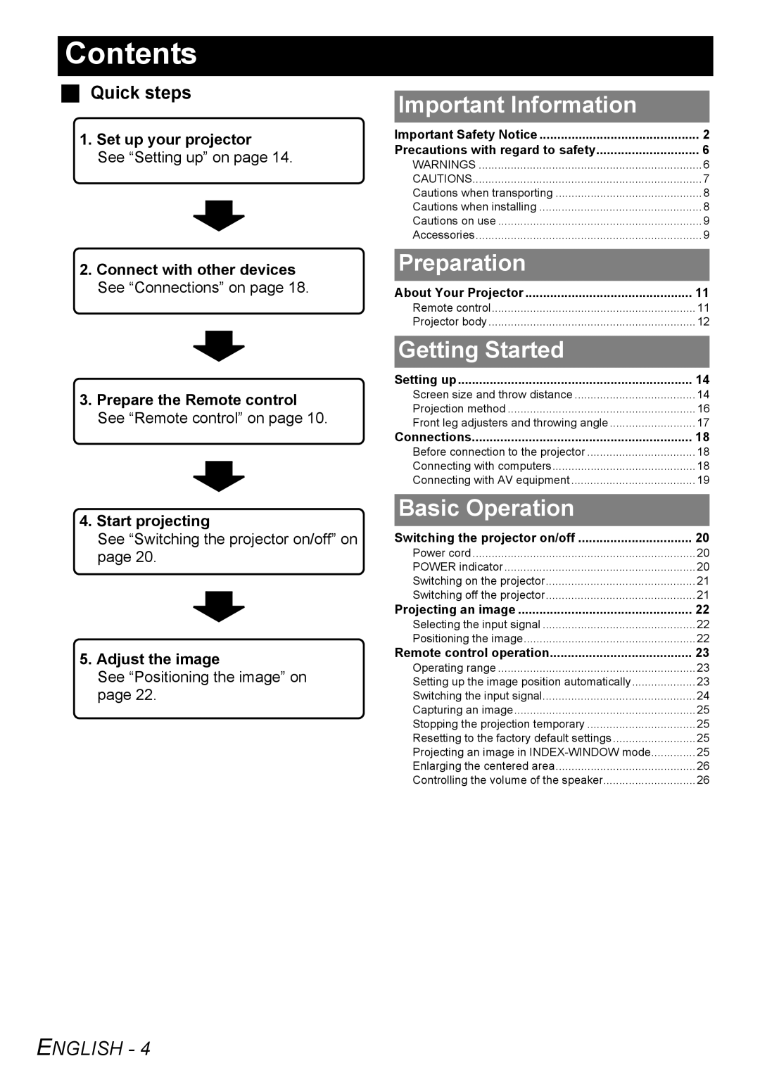 Panasonic PT-LB51U manual Contents 