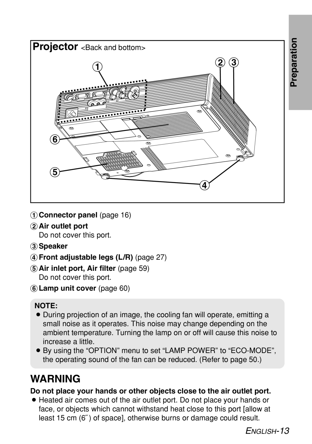 Panasonic PT-LB60NTE manual $ %, # Connector panel $ Air outlet port 