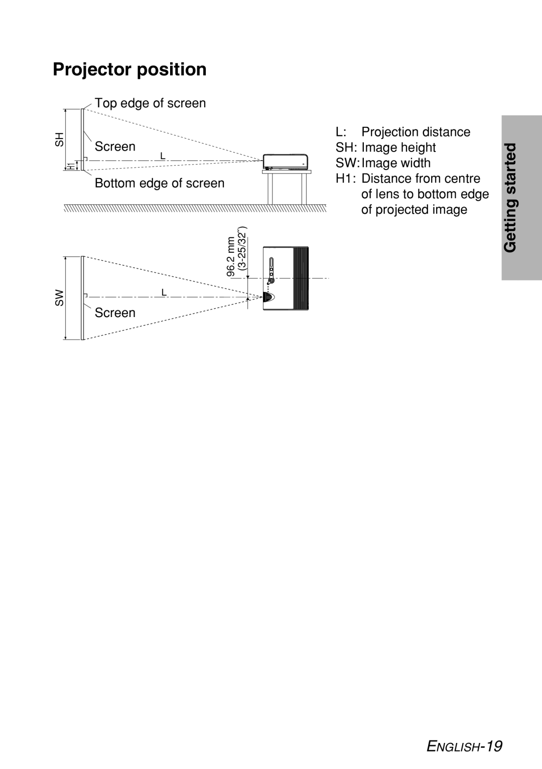 Panasonic PT-LB60NTE manual Projector position, Getting started 