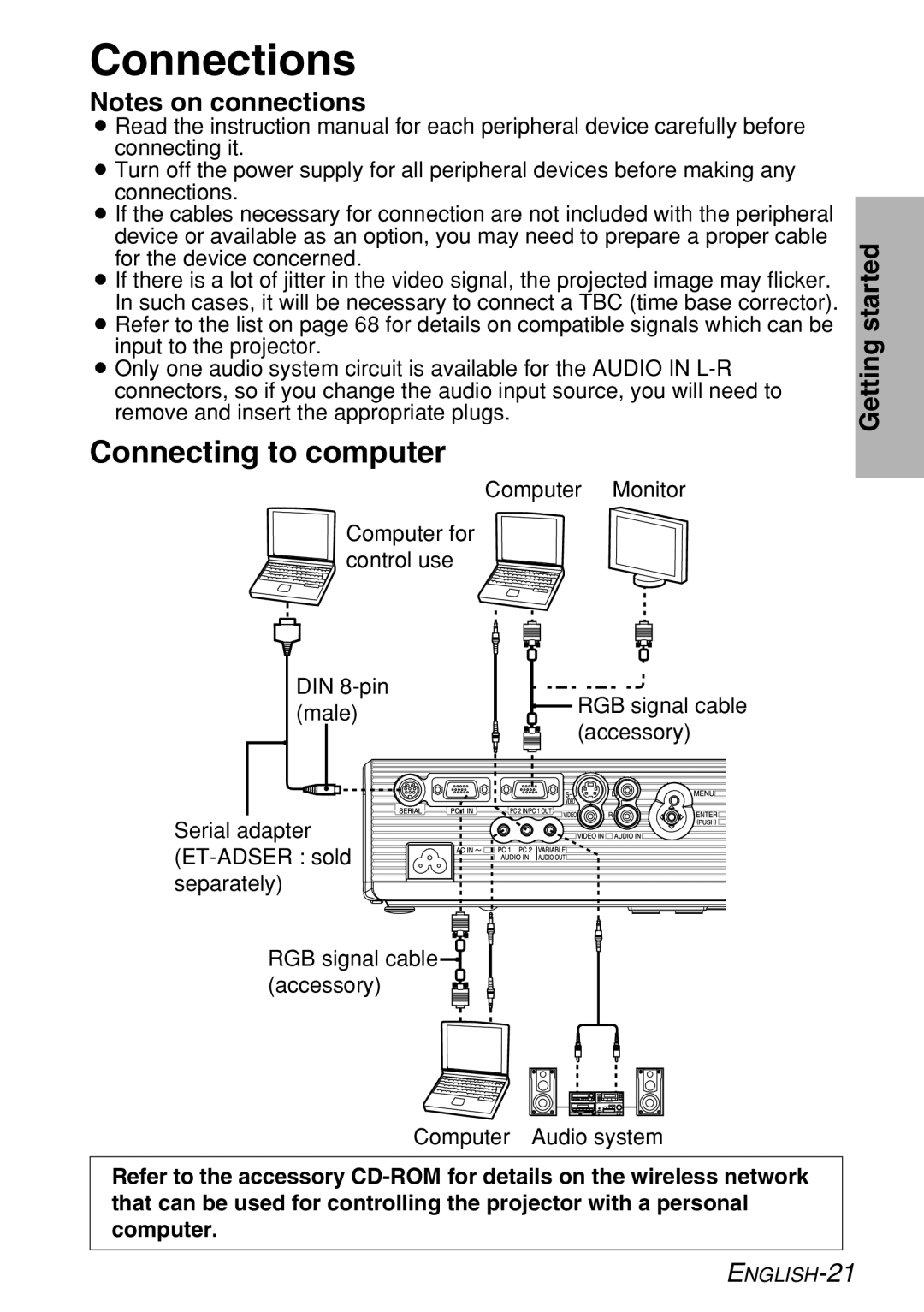 Panasonic PT-LB60NTE manual Connections, Connecting to computer 