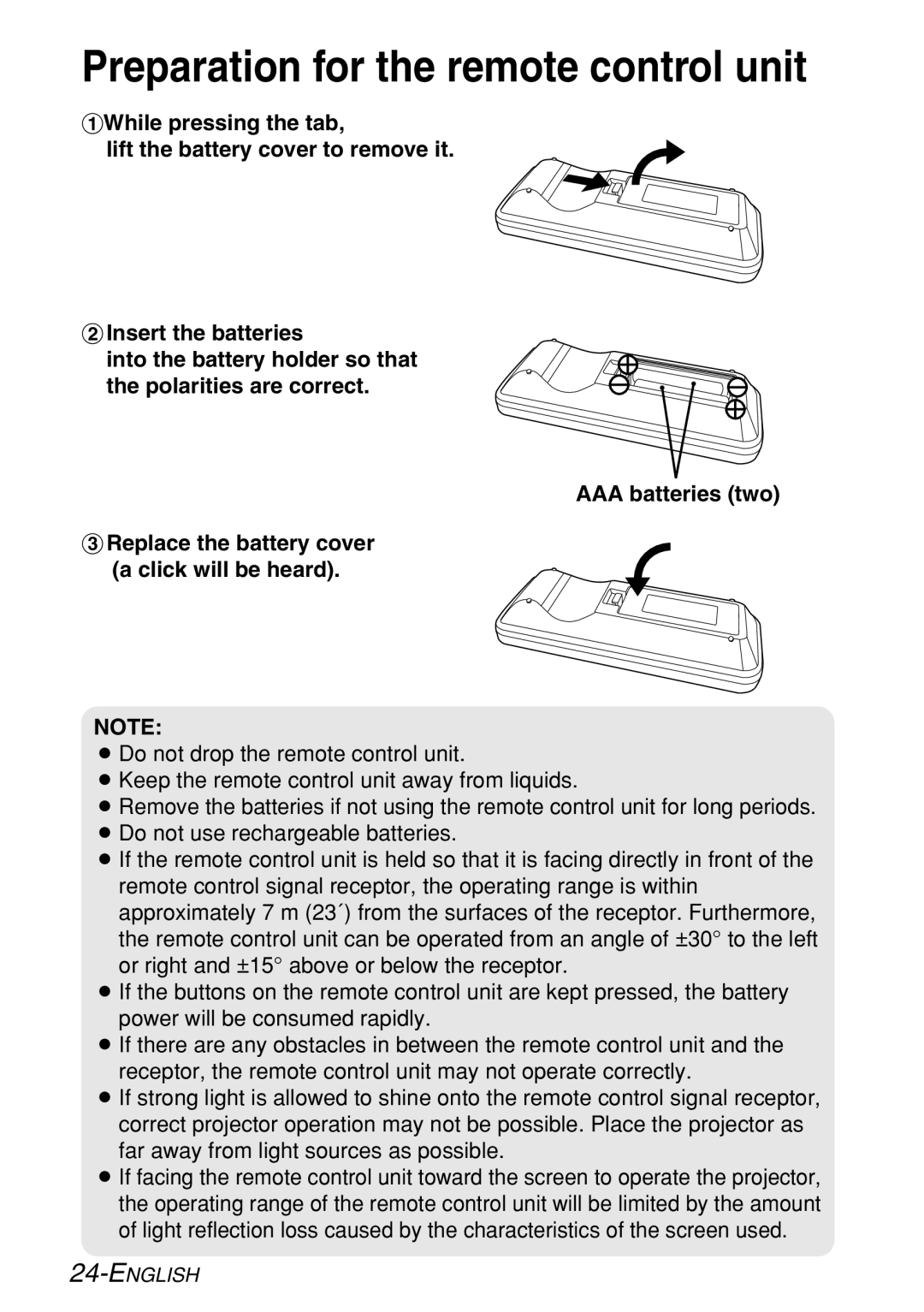 Panasonic PT-LB60NTE manual Preparation for the remote control unit 