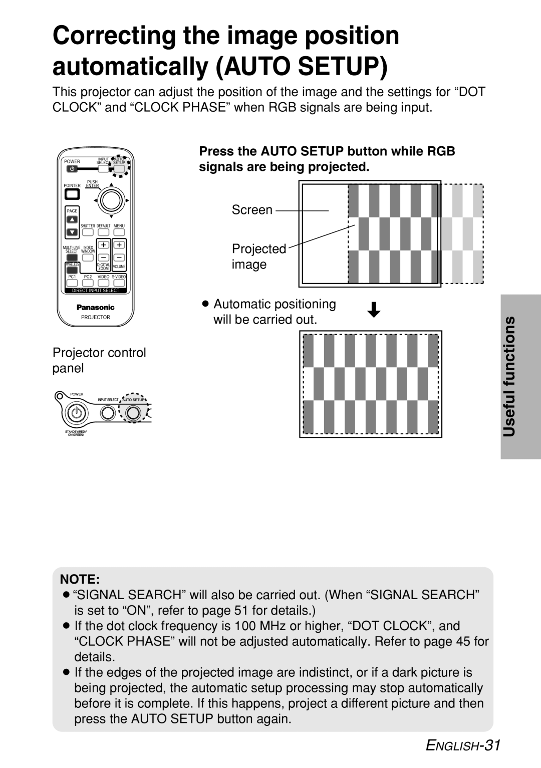 Panasonic PT-LB60NTE manual Correcting the image position automatically Auto Setup 