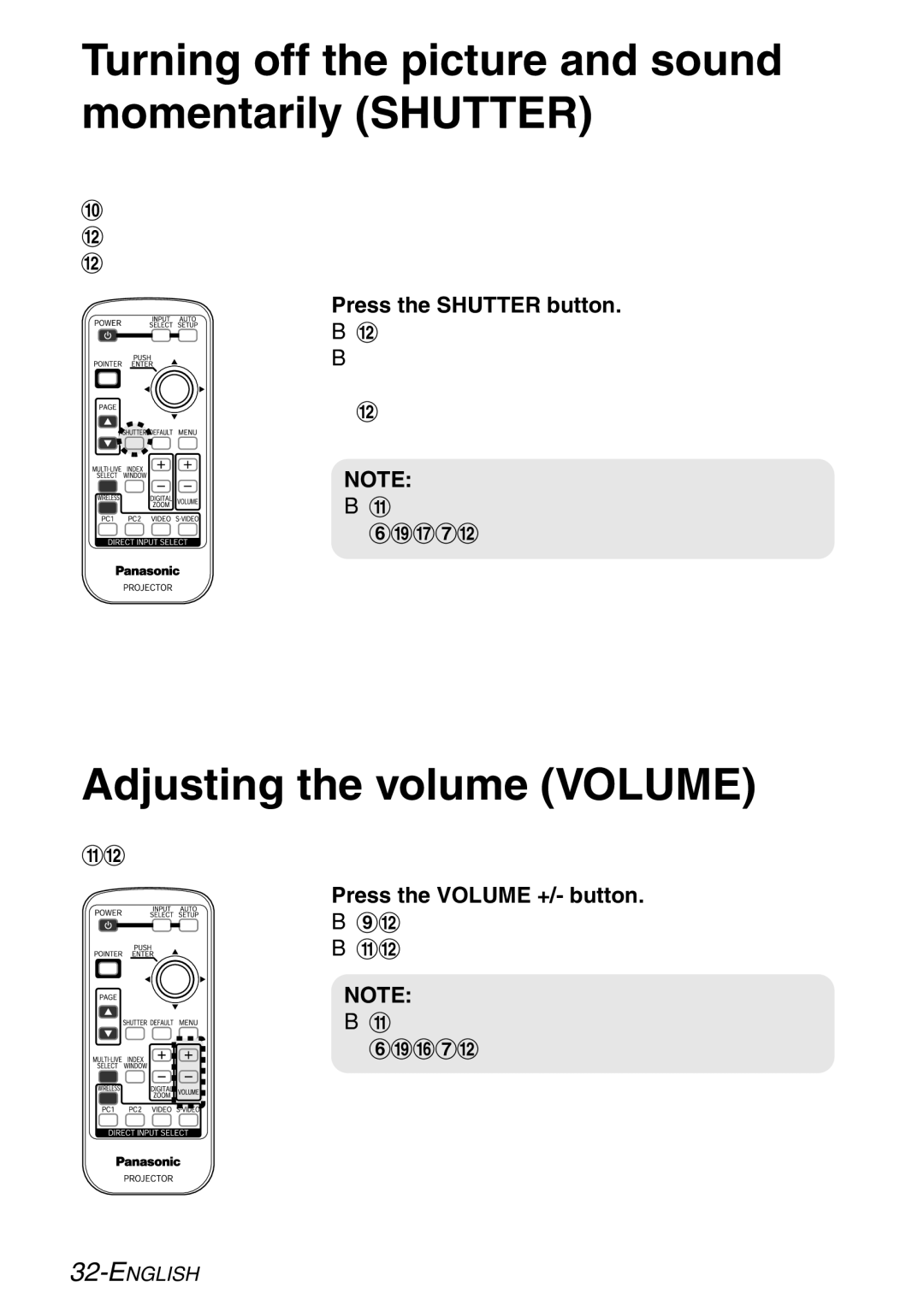 Panasonic PT-LB60NTE manual Turning off the picture and sound momentarily Shutter, Adjusting the volume Volume 