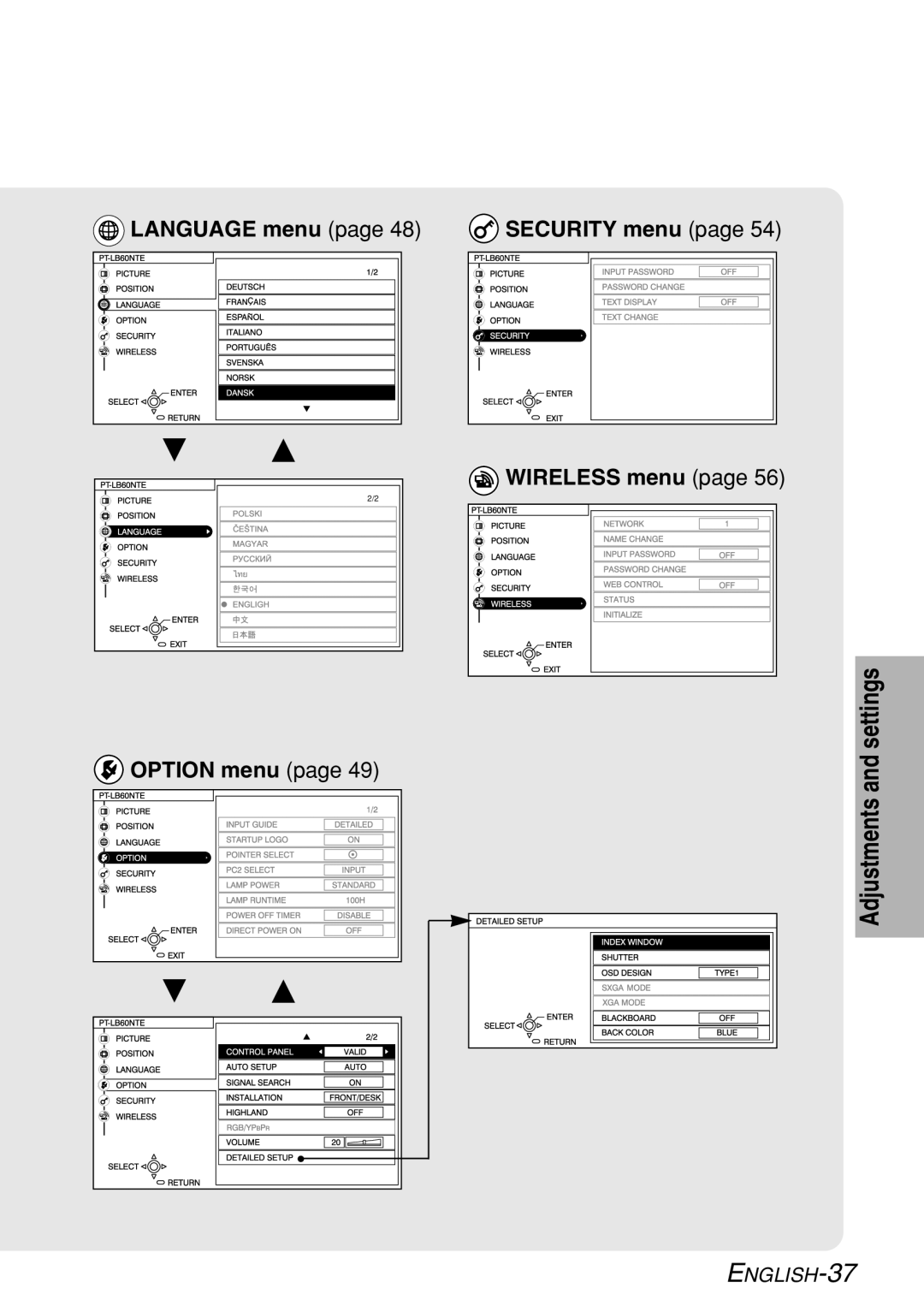 Panasonic PT-LB60NTE manual ENGLISH-37 