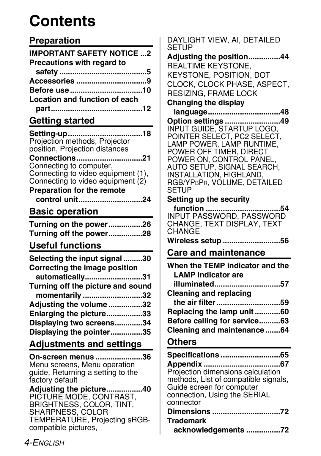 Panasonic PT-LB60NTE manual Contents 