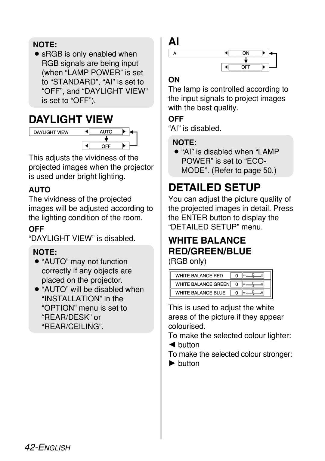 Panasonic PT-LB60NTE manual Daylight View, Detailed Setup 