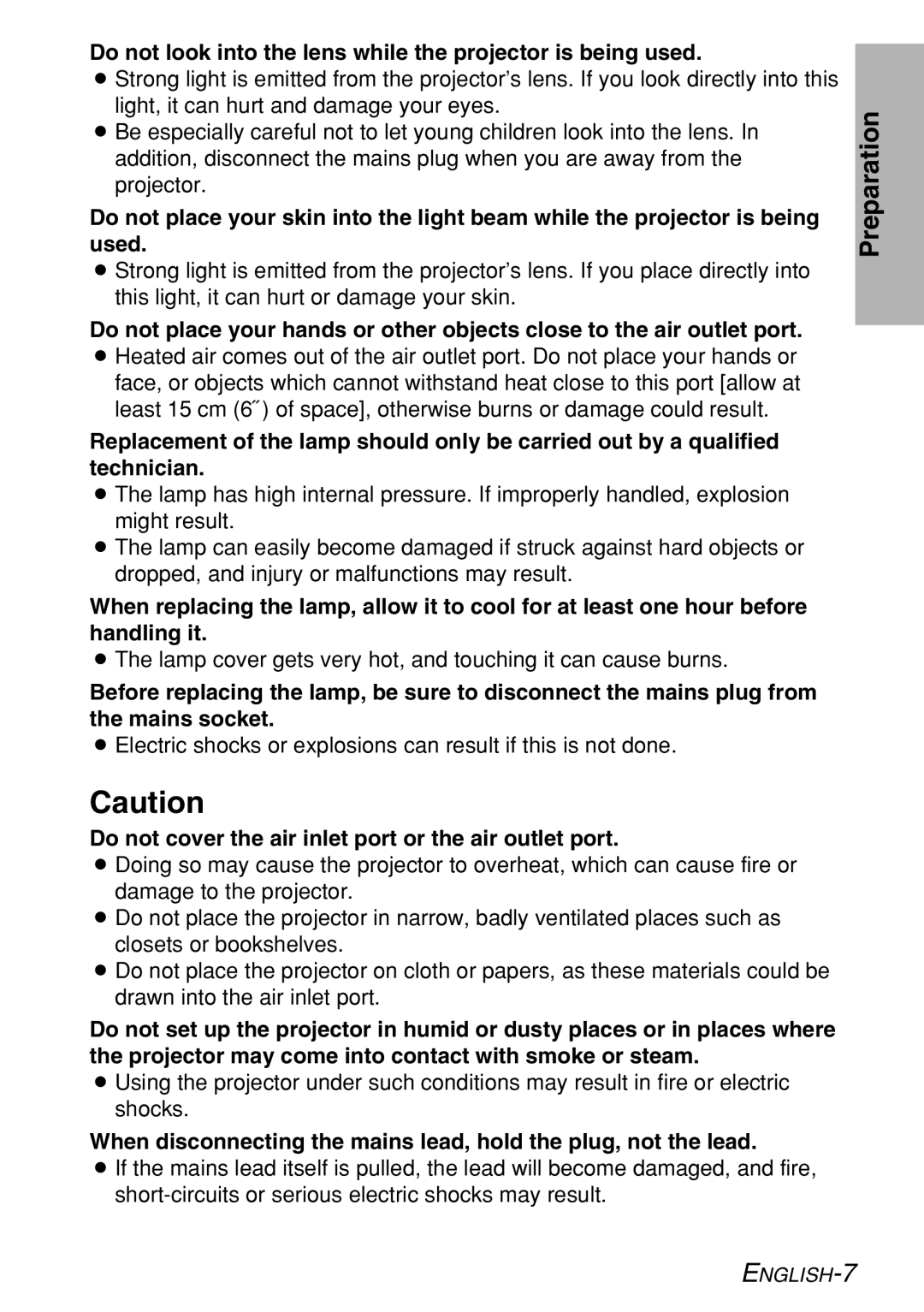 Panasonic PT-LB60NTE manual Do not look into the lens while the projector is being used 