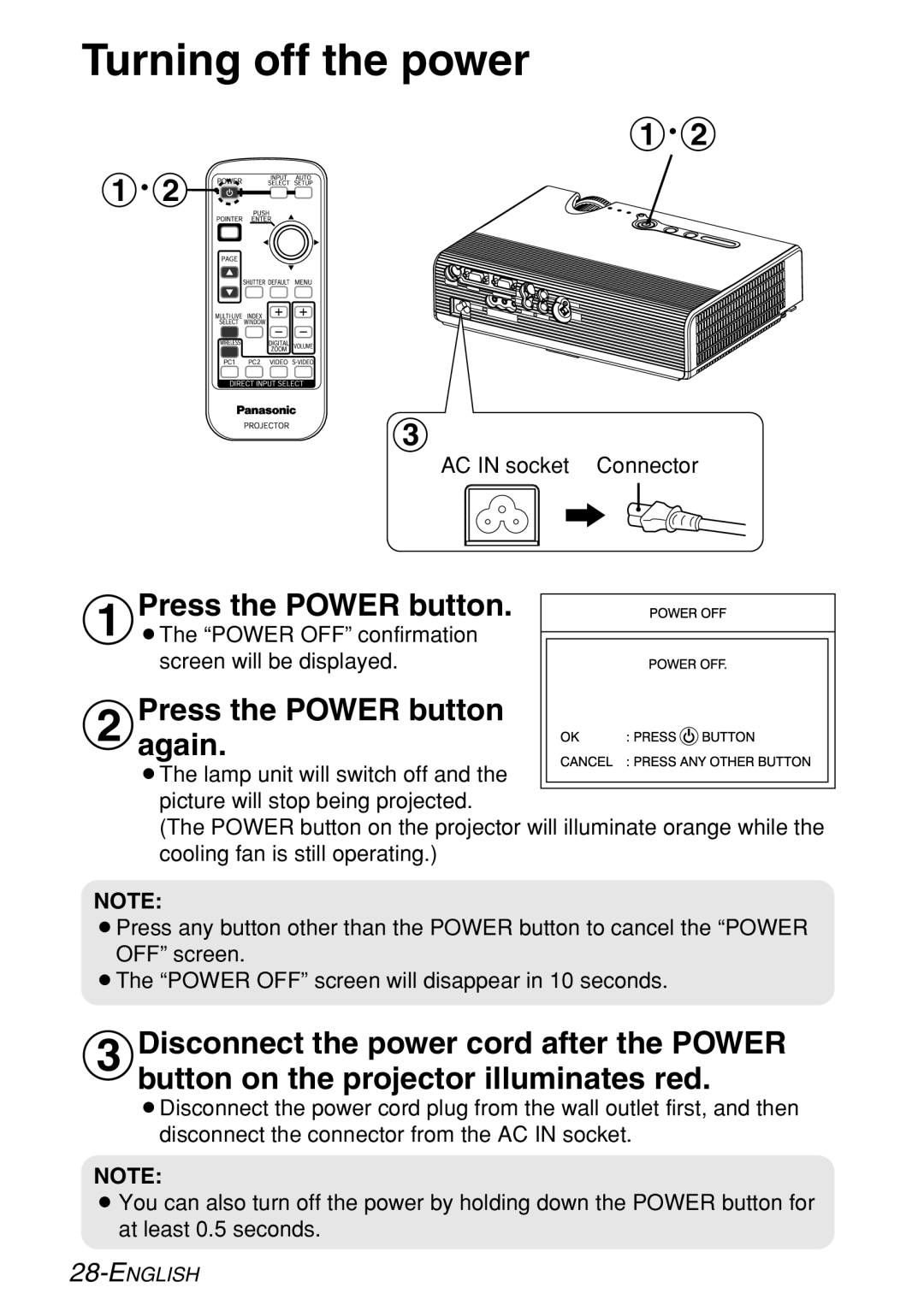 Panasonic PT-LB60U manual Turning off the power, #Press the Power button, $Pressagain. the Power button 