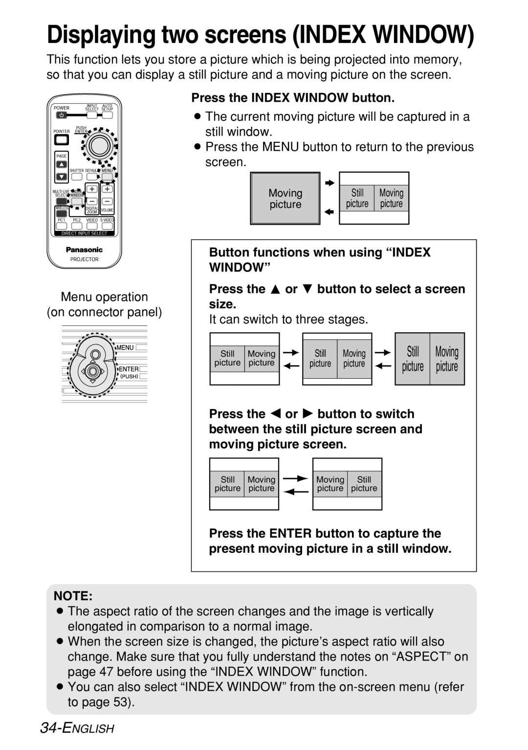 Panasonic PT-LB60U manual Displaying two screens Index Window, Press the Index Window button 