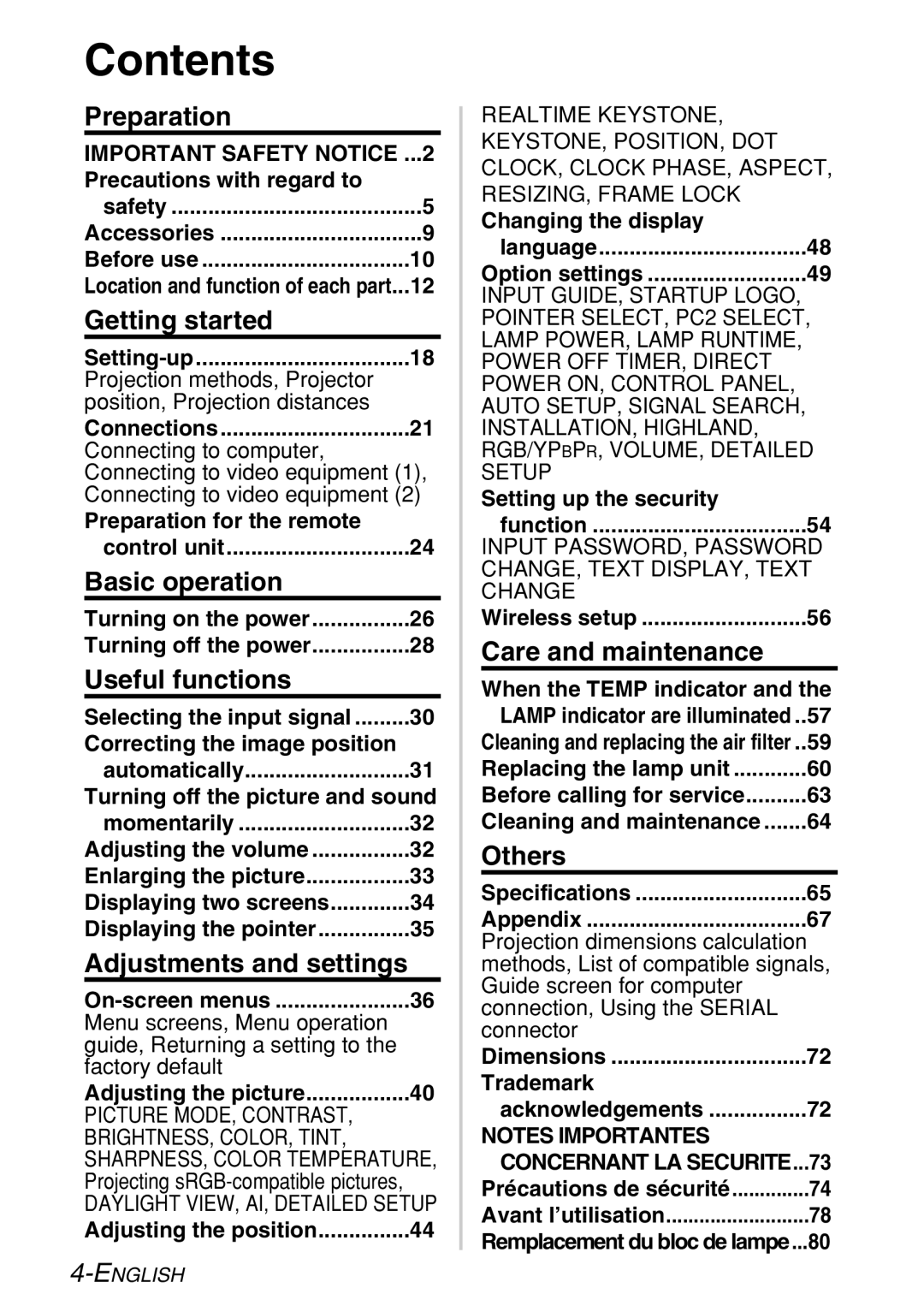 Panasonic PT-LB60U manual Contents 