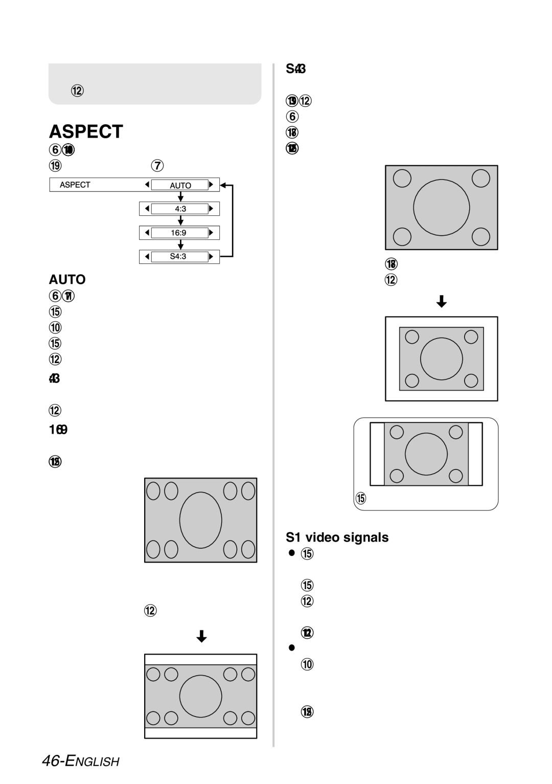 Panasonic PT-LB60U manual Aspect, Auto S-VIDEO only, 169, S43, S1 video signals 