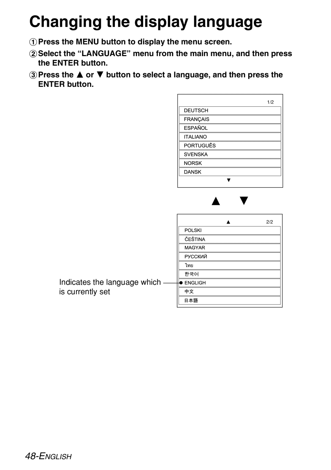 Panasonic PT-LB60U manual Changing the display language 