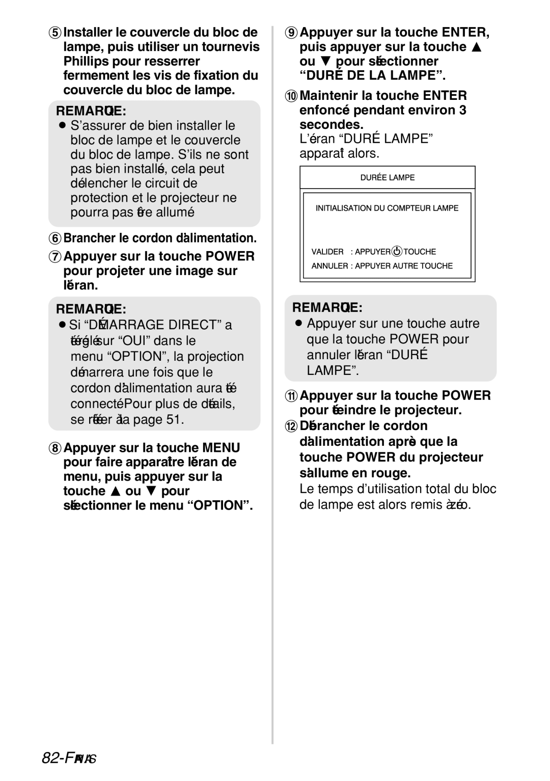 Panasonic PT-LB60U manual Durée DE LA Lampe 