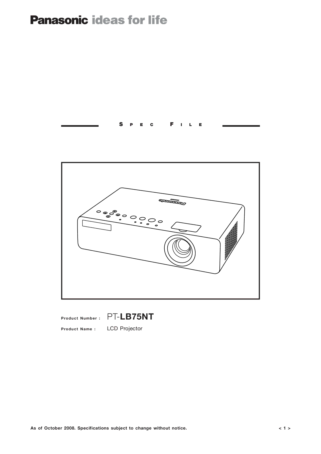 Panasonic PT-LB75NT specifications 