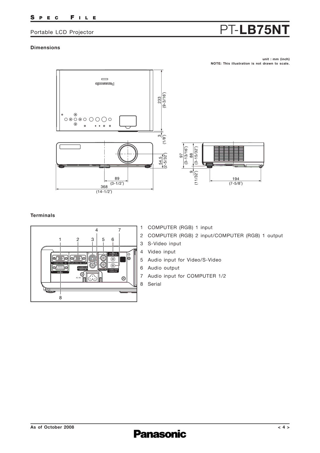 Panasonic PT-LB75NT specifications Dimensions, Terminals 