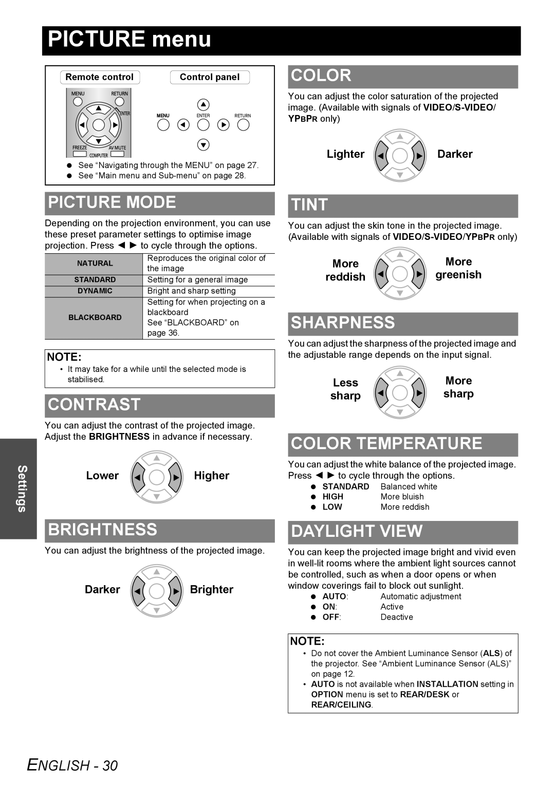 Panasonic PT-LB75U manual Picture menu 