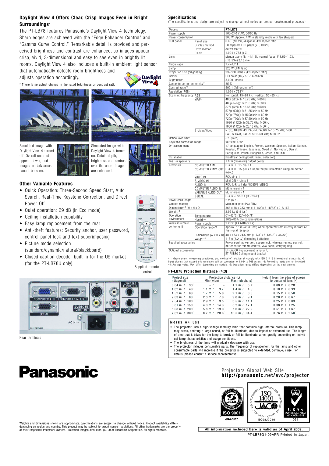 Panasonic PT-LB78 manual Other Valuable Features 