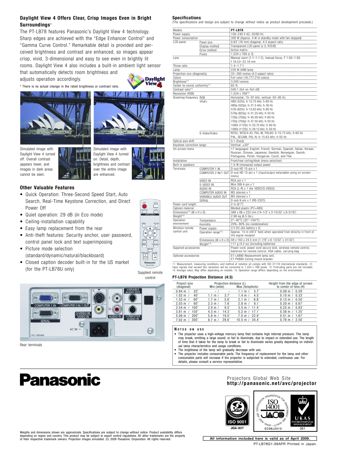 Panasonic PT-LB78 manual adjusts operation accordingly, Other Valuable Features, Easy lamp replacement from the rear 