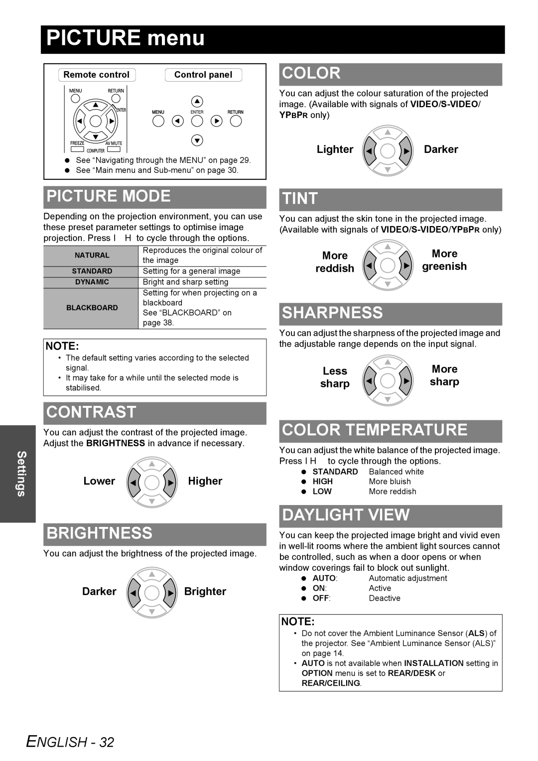 Panasonic PT-LB78E manual Picture menu 