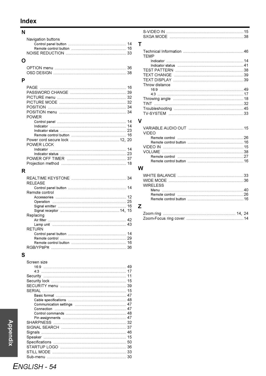 Panasonic PT-LB78E manual Index, Realtime Keystone Release 