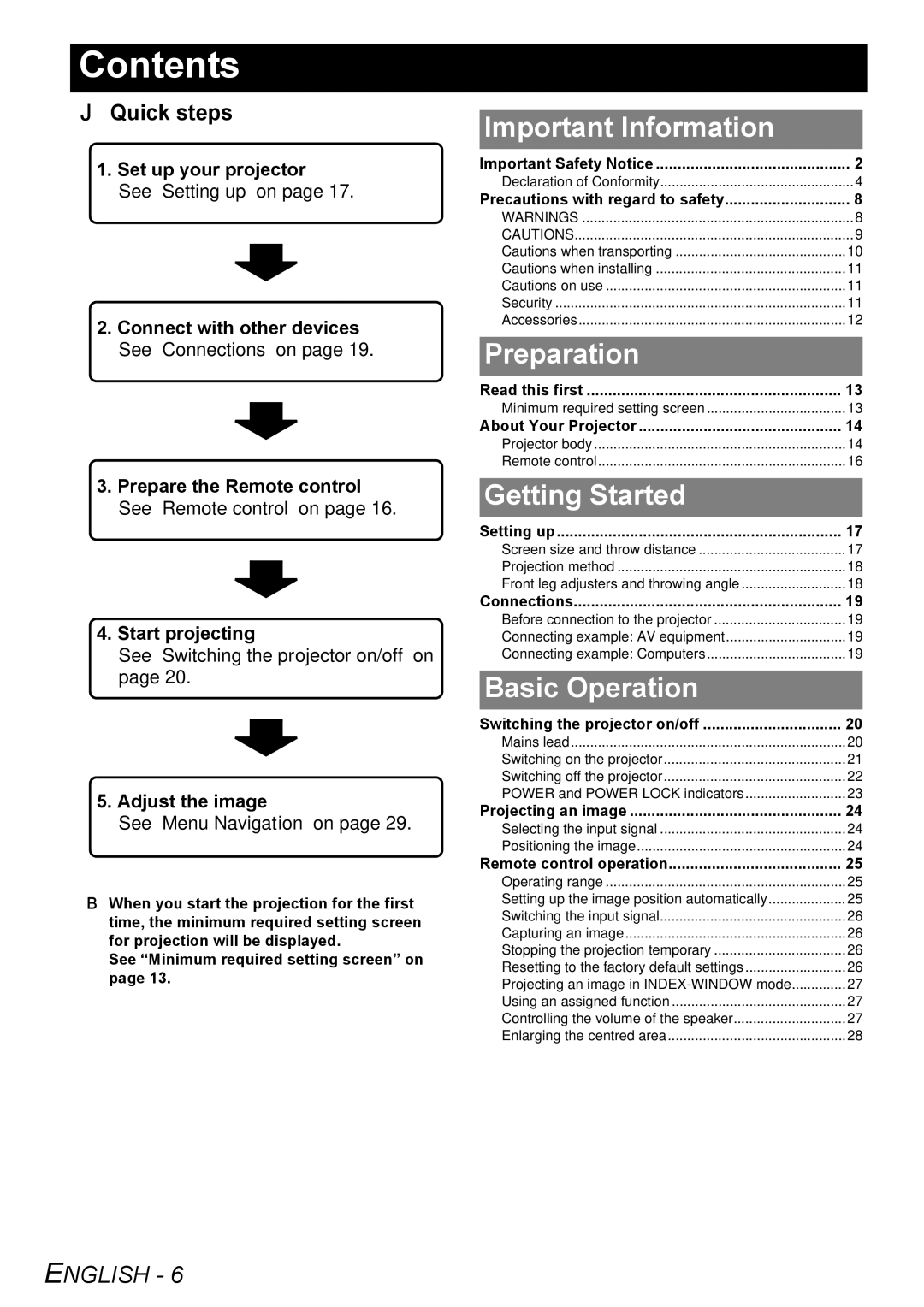 Panasonic PT-LB78E manual Contents 