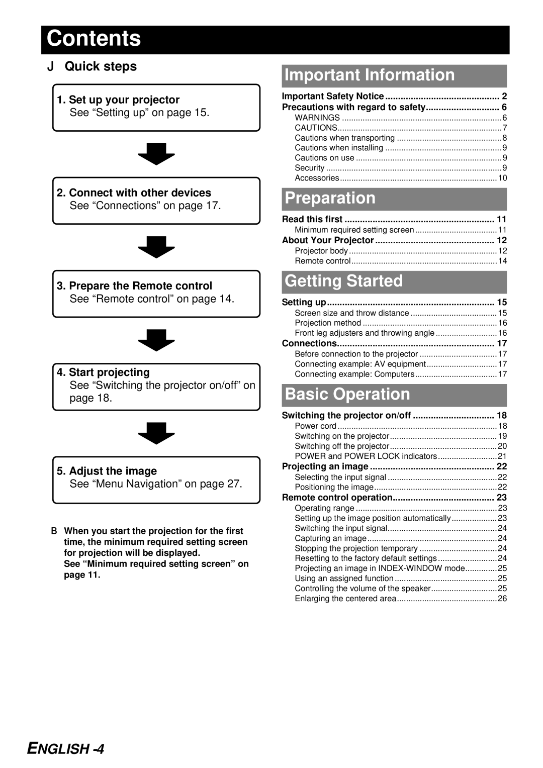 Panasonic PT-LB78U manual Contents 