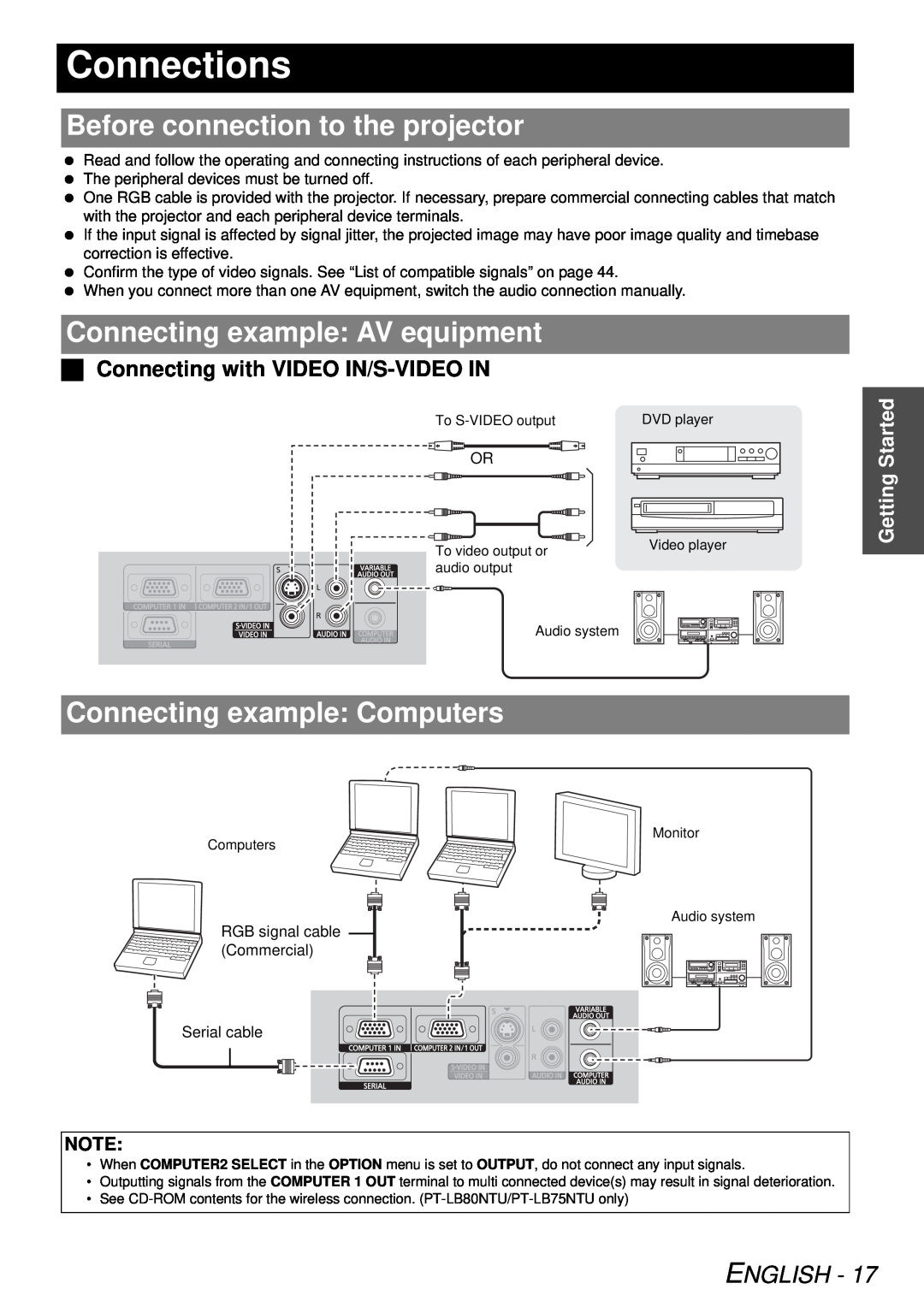 Panasonic PT-LB78U manual Connections, Before connection to the projector, Connecting example AV equipment, English 