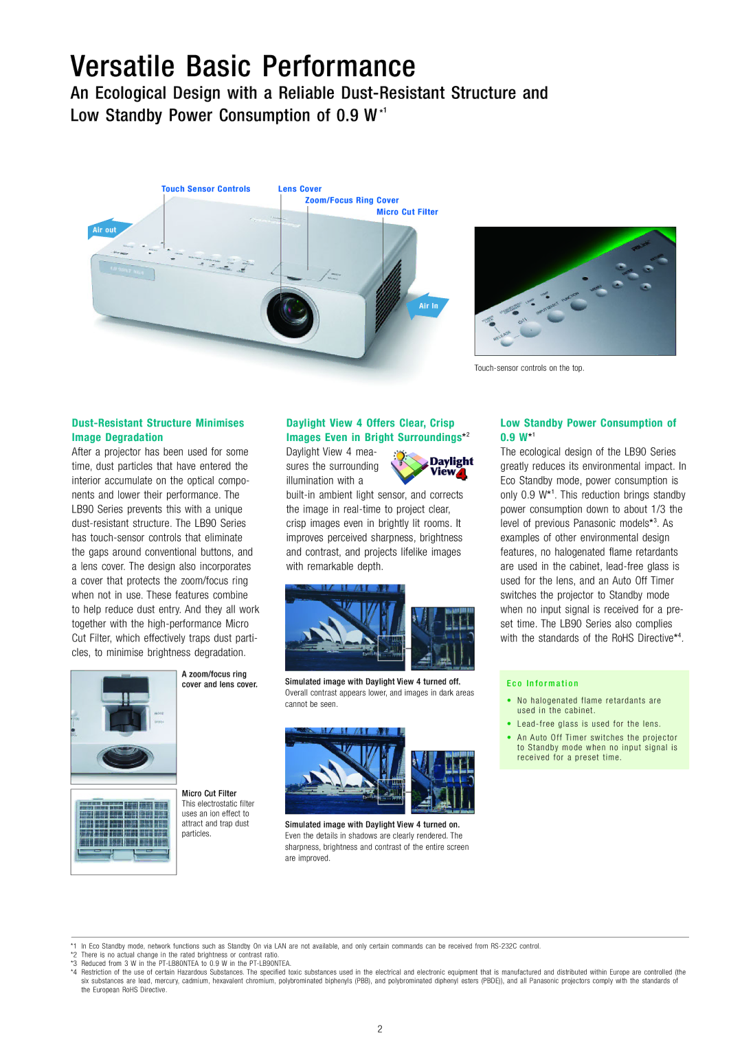 Panasonic PT-LB90NTEA Versatile Basic Performance, Dust-Resistant Structure Minimises Image Degradation, Micro Cut Filter 