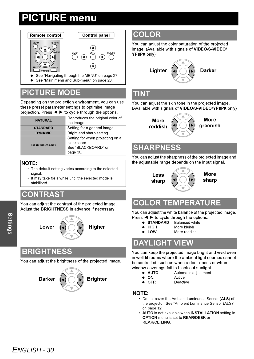 Panasonic PT-LB80NTU, PT-LB80U manual Picture menu 