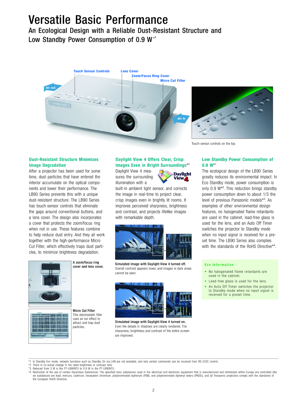 Panasonic PT-LB90 Series manual Versatile Basic Performance, Dust-Resistant Structure Minimizes Image Degradation 