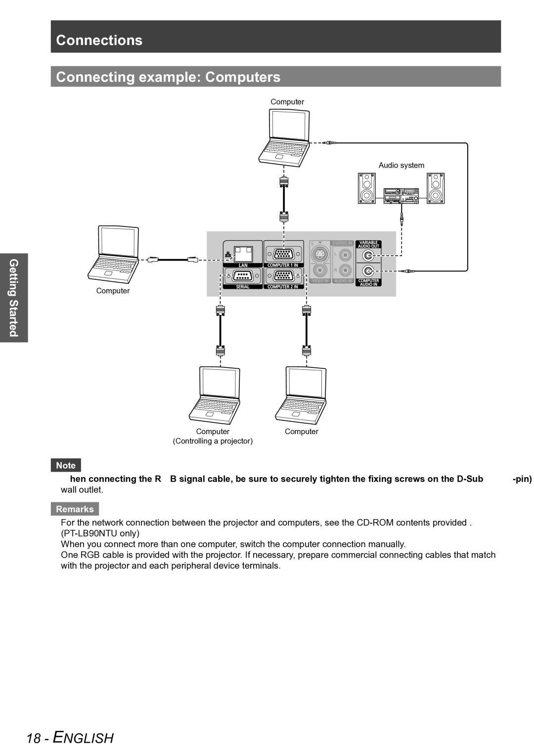 Panasonic PT-LB78VU, PT-LB90NTU, PT-LB90U, PT-LB75VU operating instructions Connections Connecting example Computers 