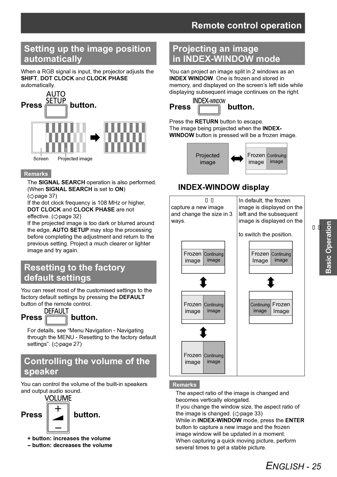 Panasonic PT-LB90U, PT-LB90NTU Setting up the image position automatically, Resetting to the factory default settings 