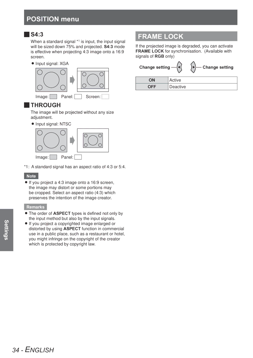 Panasonic PT-LB78VU, PT-LB90NTU, PT-LB90U, PT-LB75VU operating instructions Frame Lock, JJS43, Jjthrough 