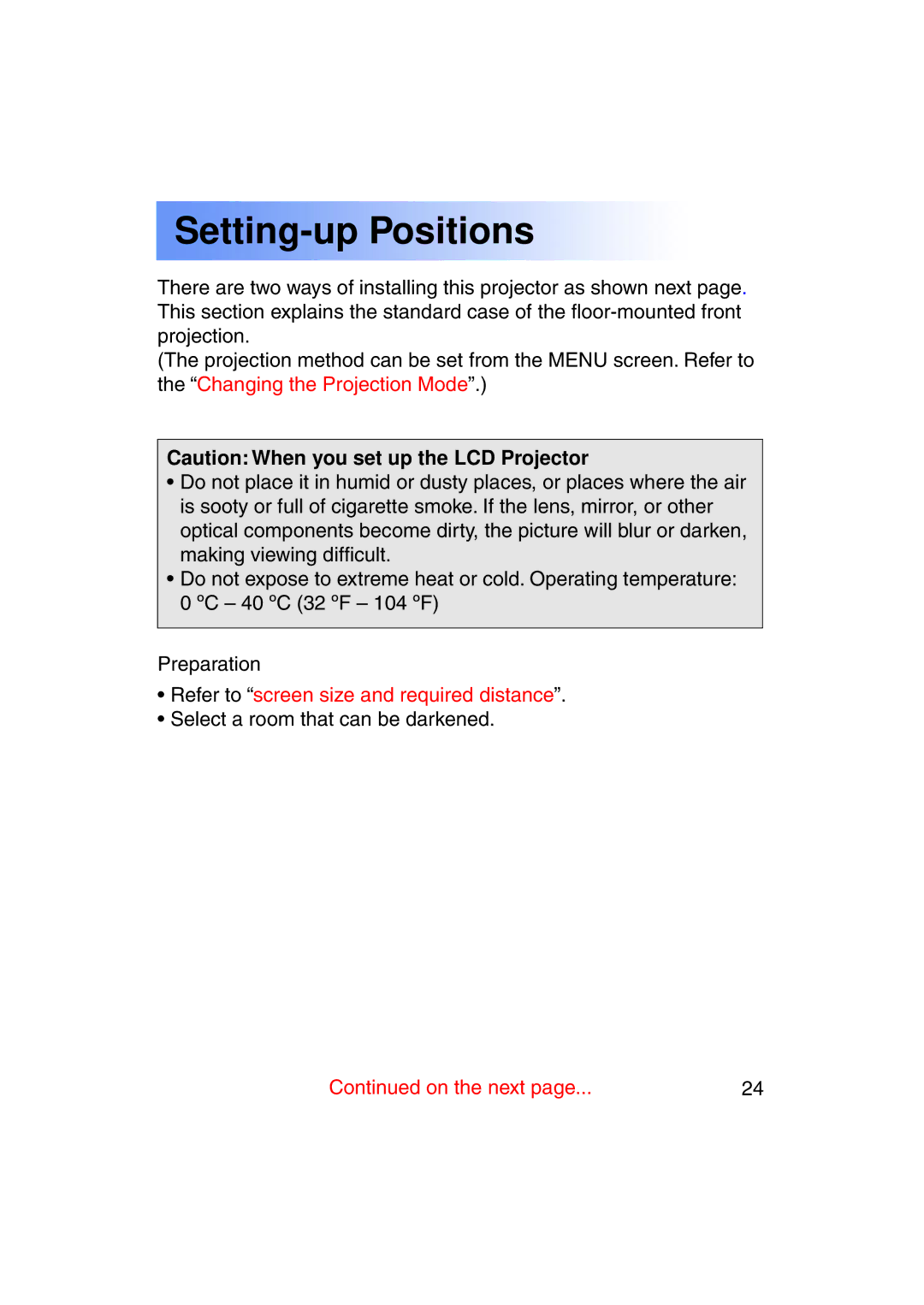 Panasonic PT-LC50U manual Setting-up Positions 