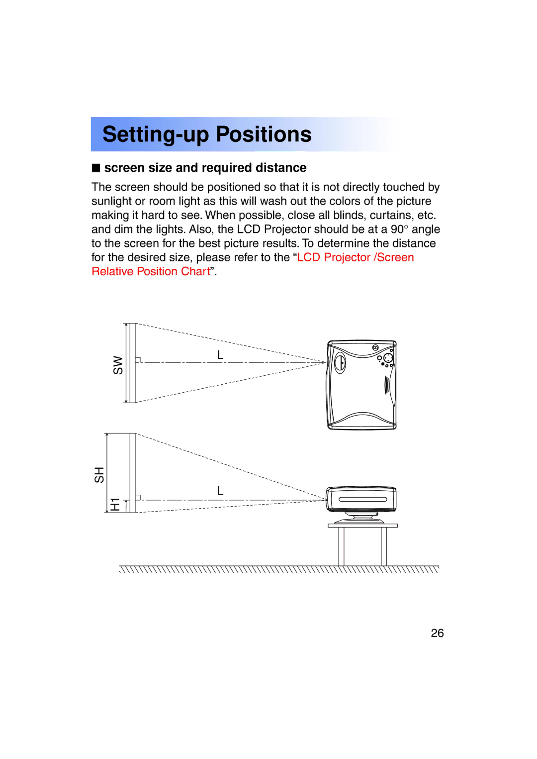 Panasonic PT-LC50U manual Screen size and required distance 