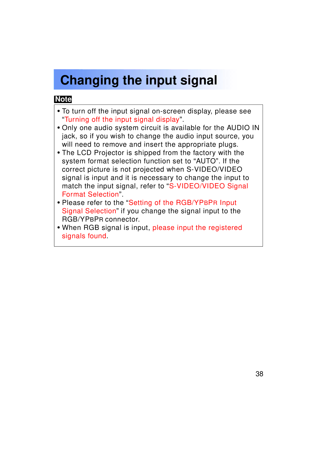 Panasonic PT-LC50U manual Changing the input signal 