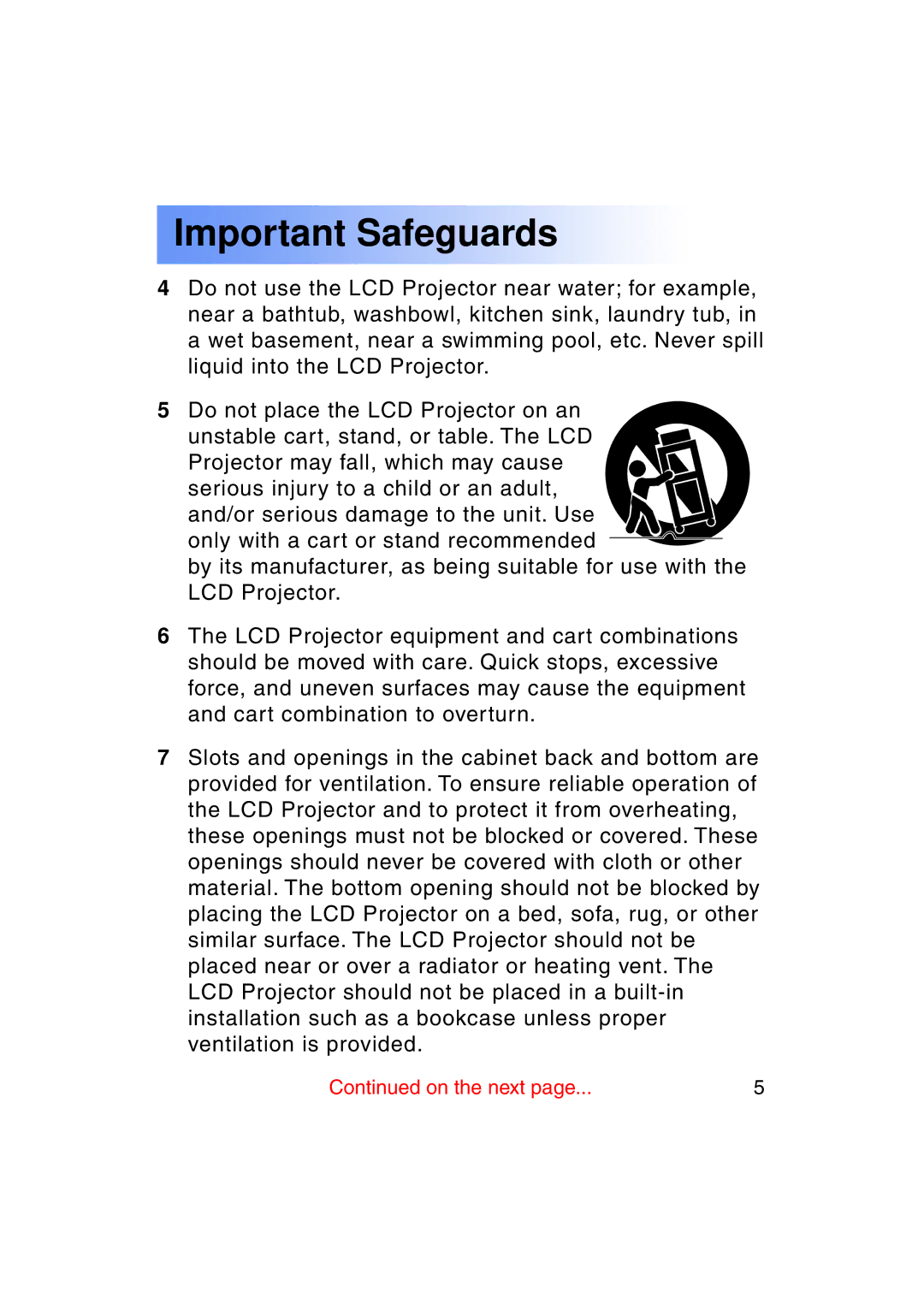 Panasonic PT-LC50U manual Important Safeguards 