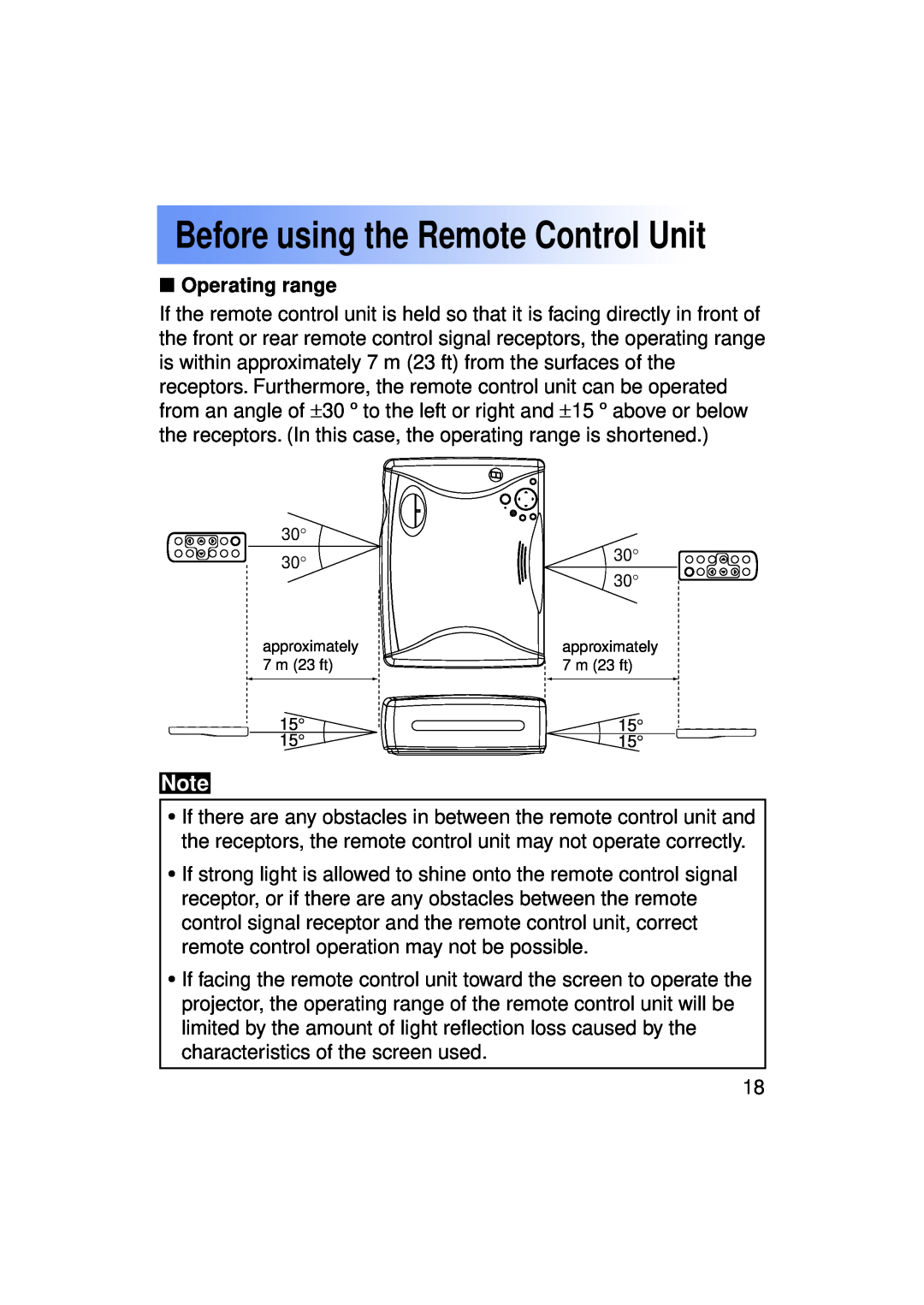 Panasonic PT-LC50U manual Before using the Remote Control Unit, Operating range 