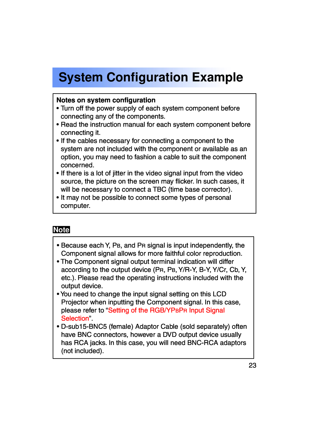 Panasonic PT-LC50U manual System Configuration Example, Notes on system configuration 
