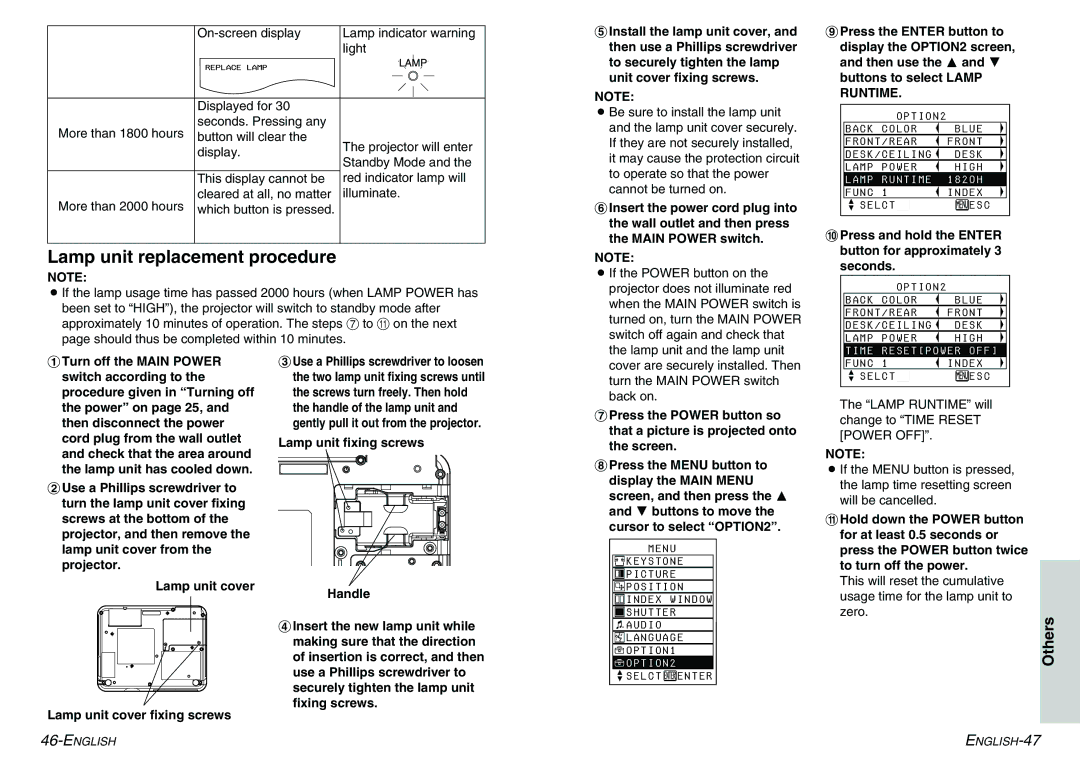 Panasonic PT-LC55E, PT-LC75E manual Lamp unit replacement procedure 