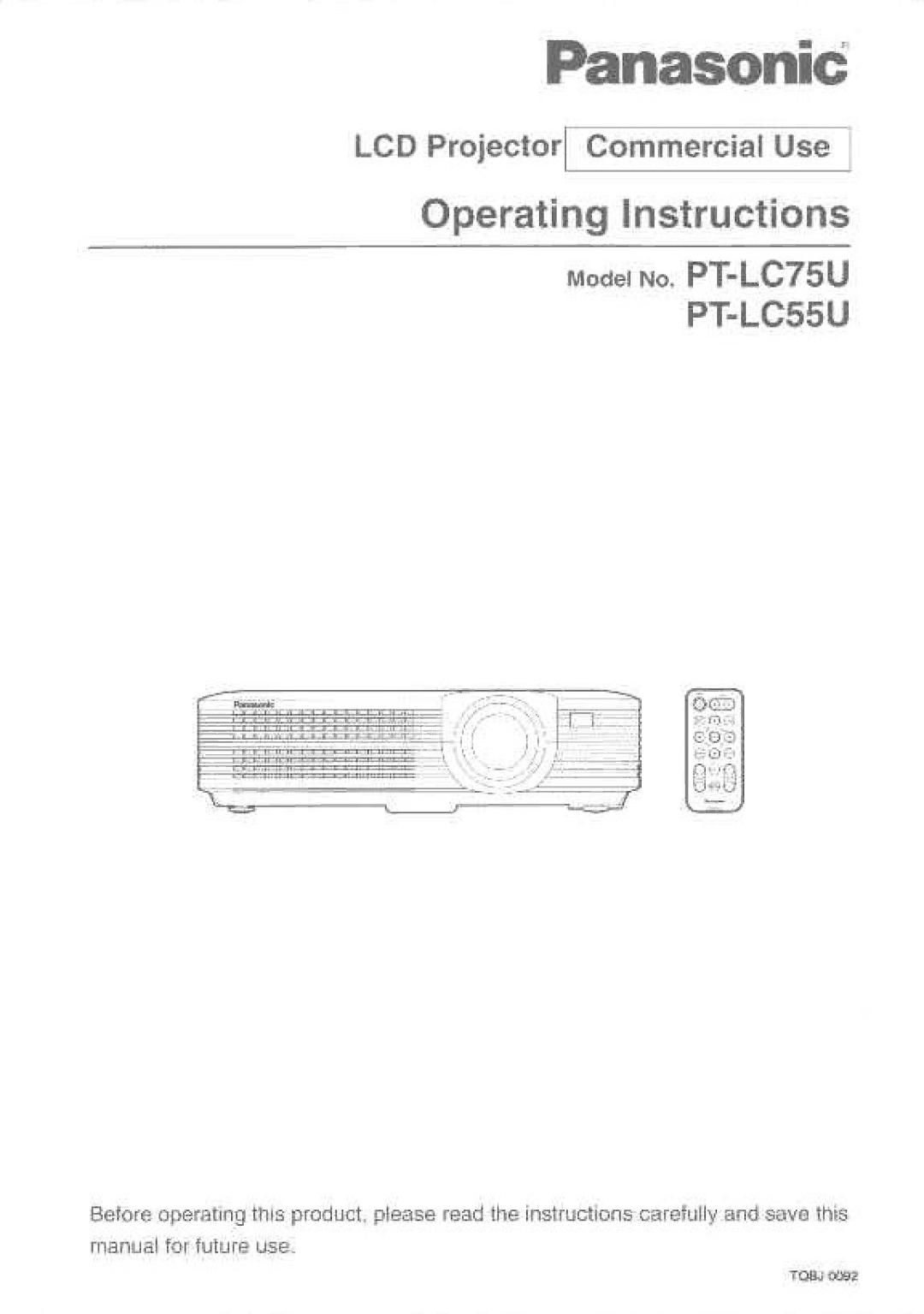 Panasonic PT-LC75U manual 