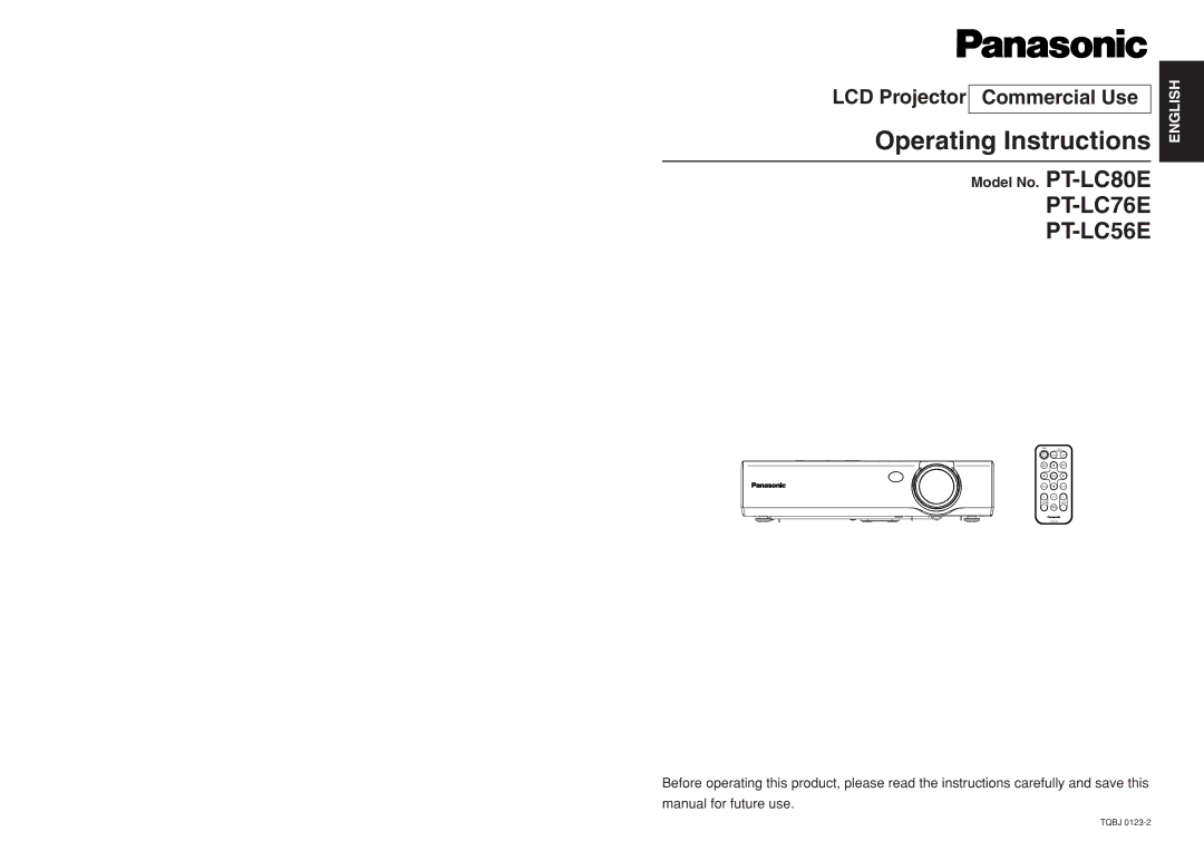 Panasonic PT-LC76E, PT-LC56E dimensions LCD Projector Commercial Use, Model No. PT-LC80E 