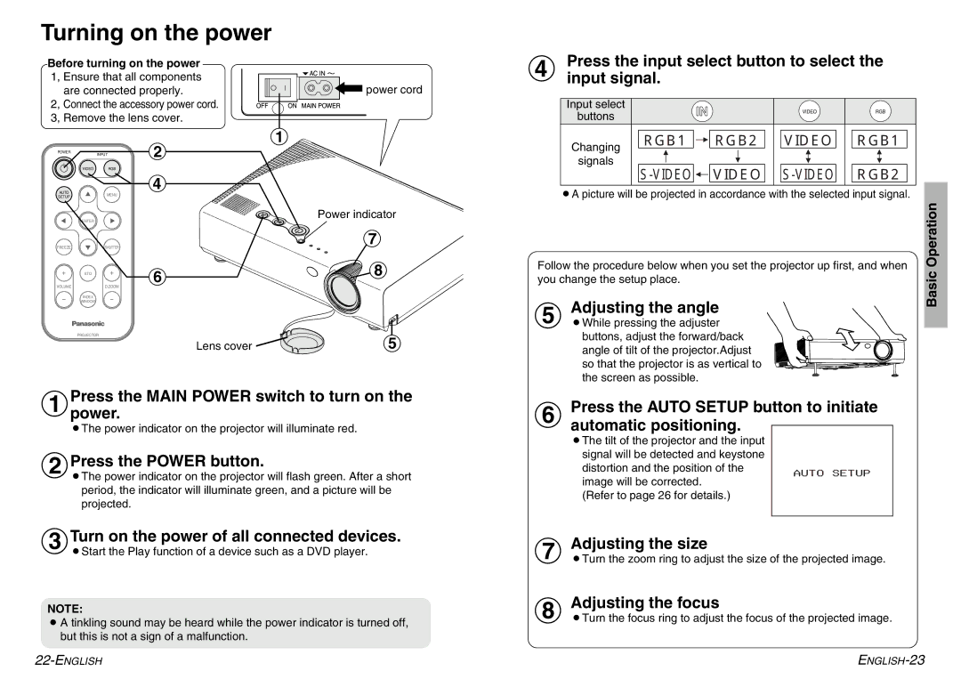 Panasonic PT-LC76U, PT-LC56U manual Turning on the power 