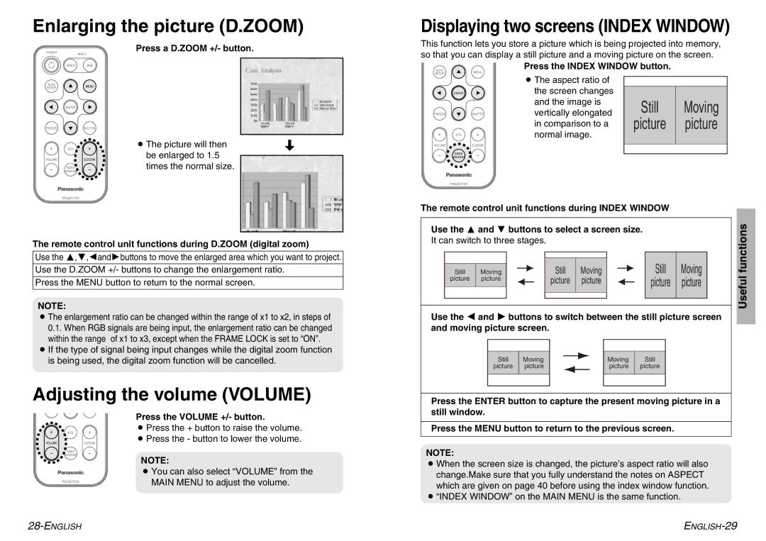 Panasonic PT-LC56U, PT-LC76U manual Enlarging the picture D.ZOOM, Adjusting the volume Volume 