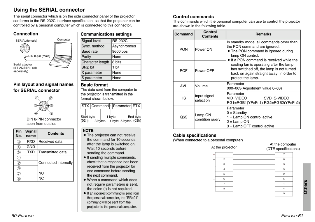 Panasonic PT-LC56U, PT-LC76U manual Using the Serial connector 